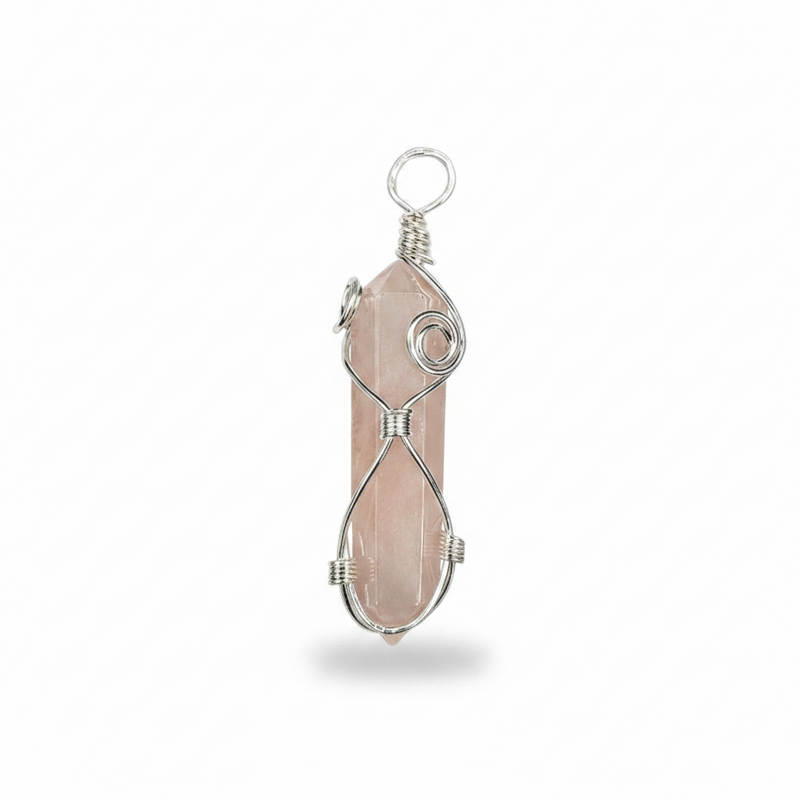 Pendant Rose Quartz Point  Wire Wrapped