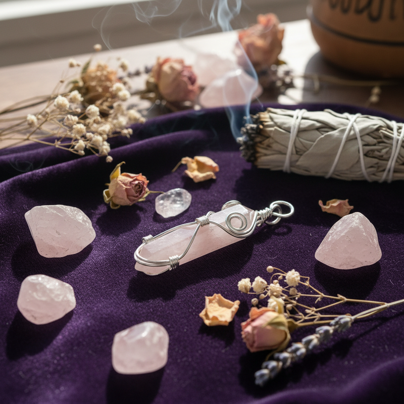 Pendant Rose Quartz Point  Wire Wrapped