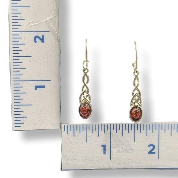 Earrings Amber Celtic Drop Sterling Silver