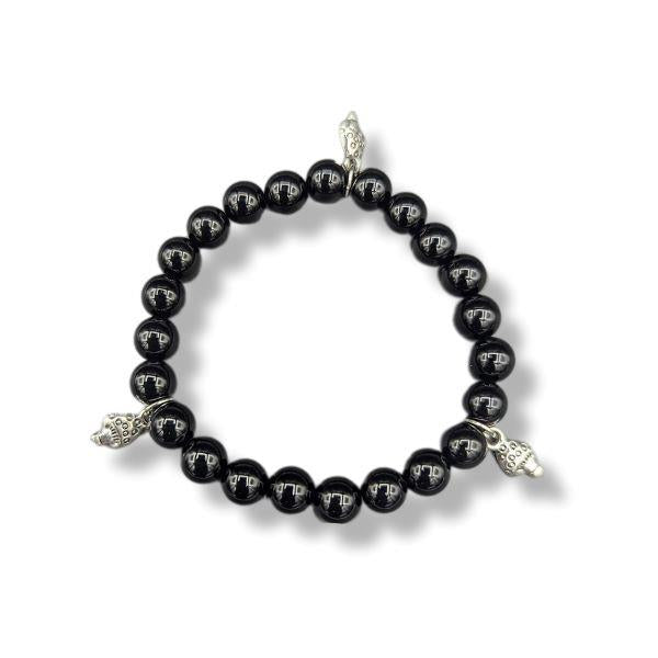 8mm Bracelet Black Onyx with Mushrooms