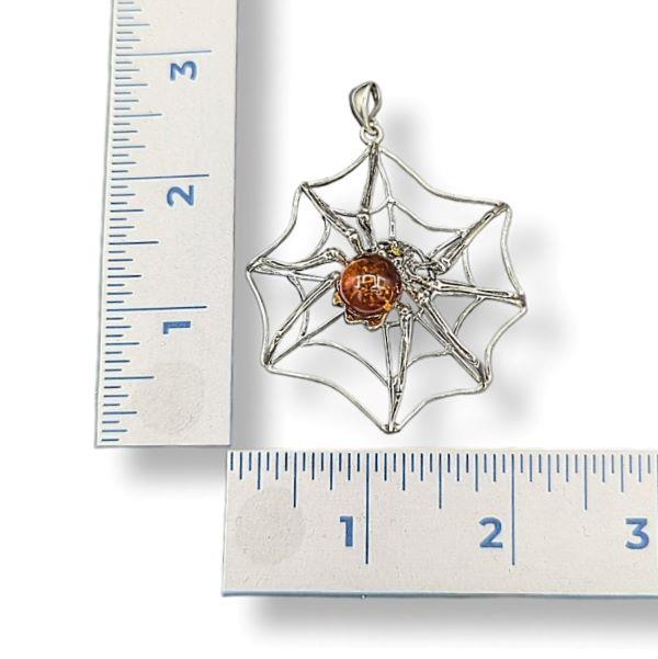 Pendant Amber Spider in Web Sterling Silver