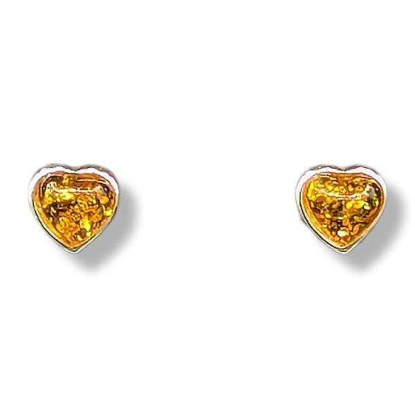 Earrings Amber Heart Stud Sterling Silver