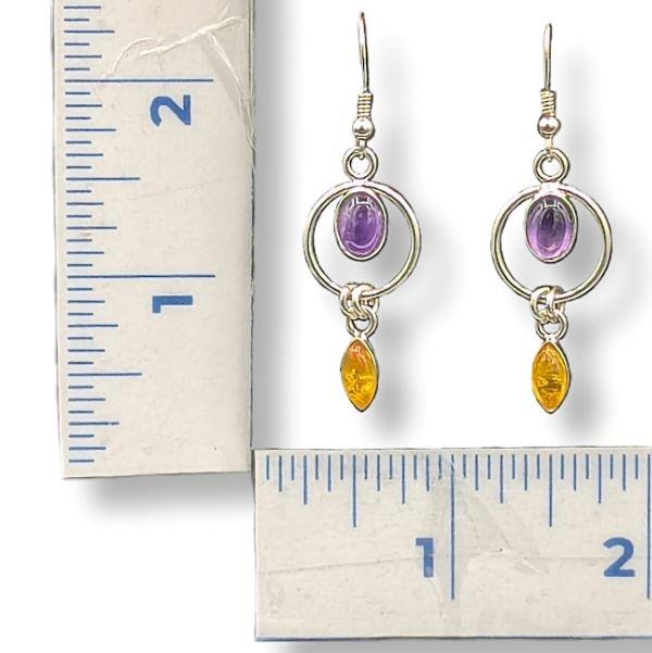 Earrings Amethyst and Amber Sterling Silver