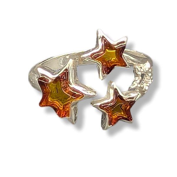 Ring Amber Stars Sterling Silver Size 7 Adjustable