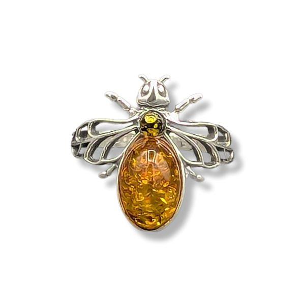 Ring Amber Bee Sterling Silver