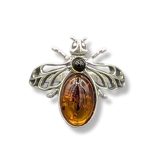 Ring Amber Bee Sterling Silver Size 10