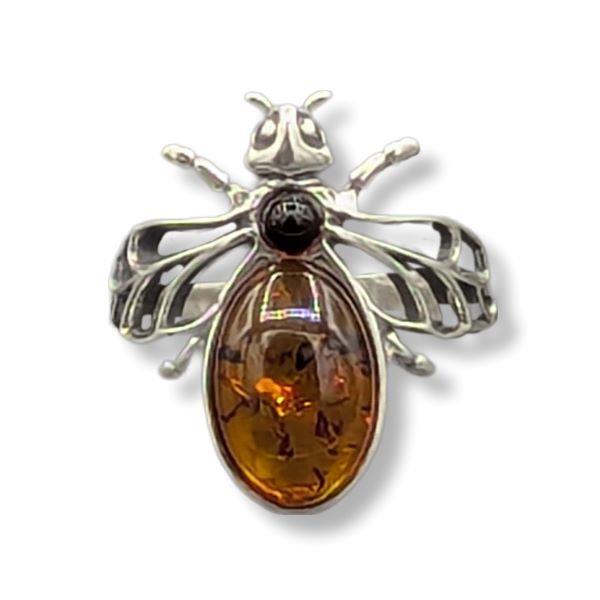 Ring Amber Bee Sterling Silver Size 6