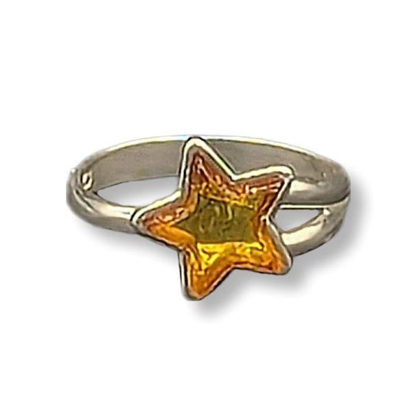 Ring Amber Star Sterling Silver Adjustable