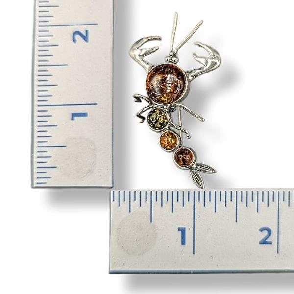 Brooch Pin Amber Lobster Sterling Silver