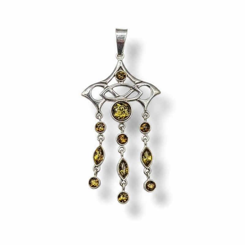 Pendant Green Amber Sterling Silver