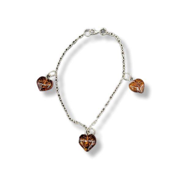 Bracelet 3 Amber Hearts Sterling Silver