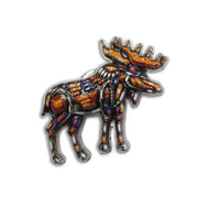 Colorful moose-shaped pin on a white background