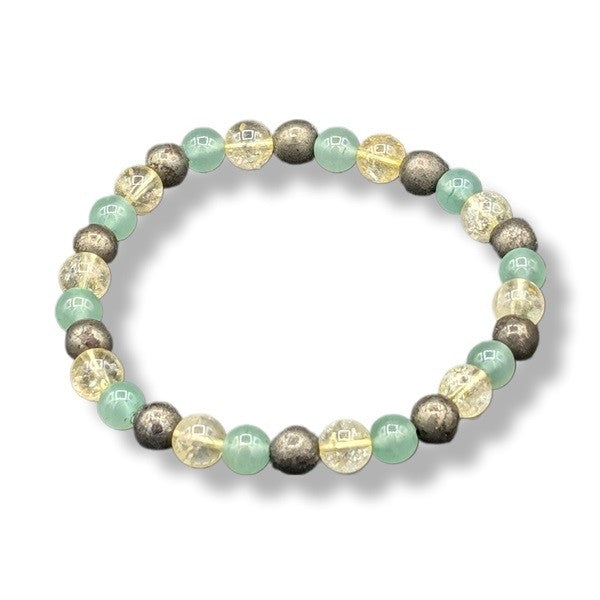 6mm Bracelet Green Aventurine, Citrine,& Pyrite