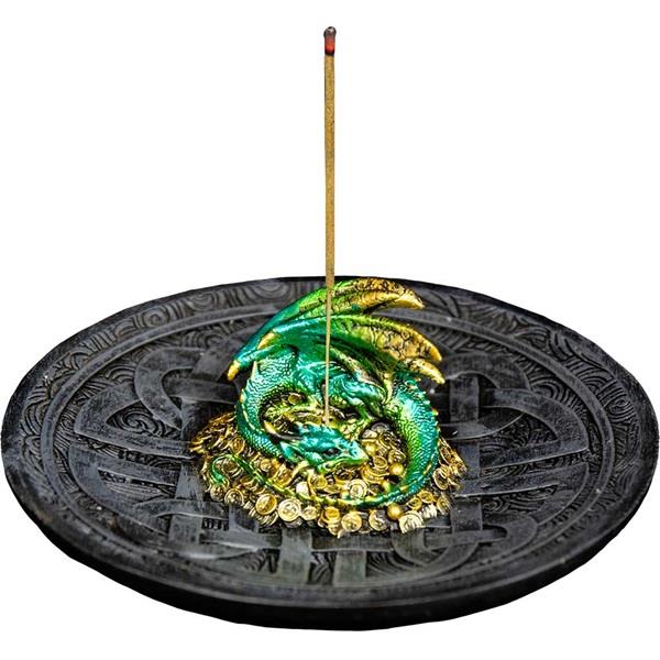 Incense Burner Green Dragon on Celtic Shield