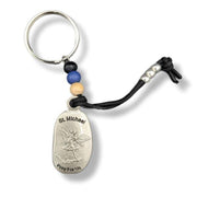 Keychain with St. Michael charm and prayer on a white background