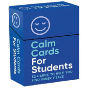 Blue box of 'Calm Cards For Students' with smiley face design on a white background