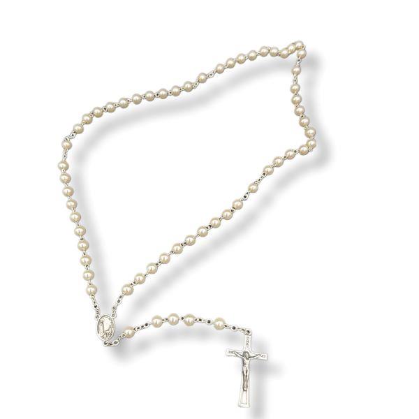 6mm White Pearl Rosary Fatima Center Hang