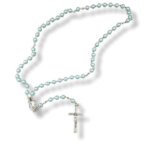 6mm Blue Pearl Rosary Fatima Center Hang