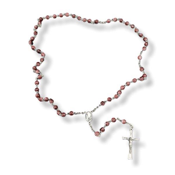 6mm Burgundy Fleck Glass Rosary Fatima