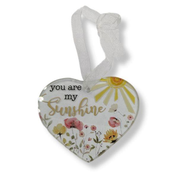 Glass Heart Ornament You are my Sunshine