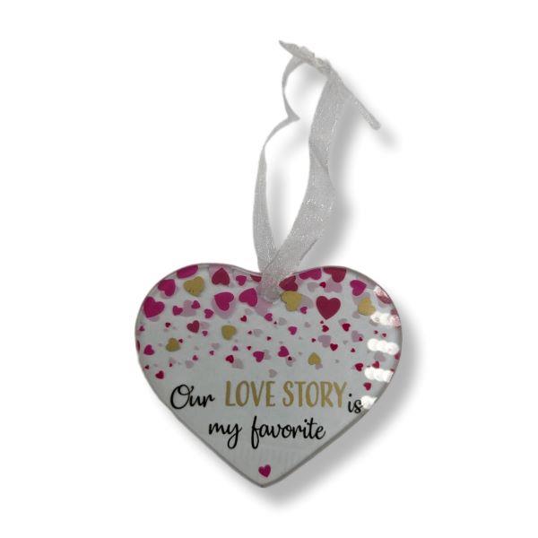 Glass Heart Ornament Our Love Story