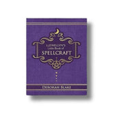 Purple book titled 'Llewellyn's Little Book of Spellcraft' by Deborah Blake on a white background