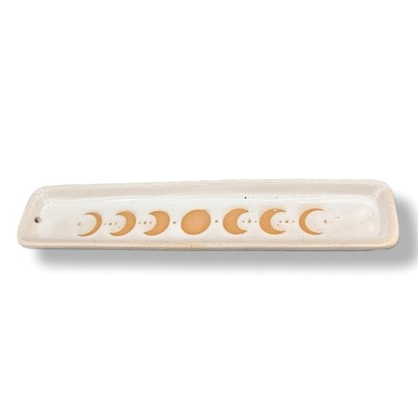 Incense Burner Ceramic Moon Phases White