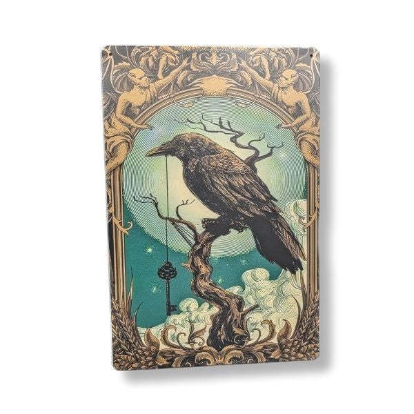 Metal Wall Plaque Raven & Key