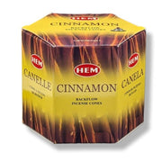 Box of HEM Cinnamon backflow incense cones on a white background