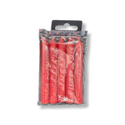 Pack of red candles in clear packaging on a white background