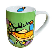 Colorful mug with artistic design on a white background
