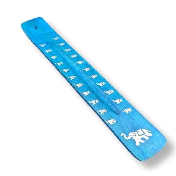 Incense Burner Wooden Elephant Blue 10"