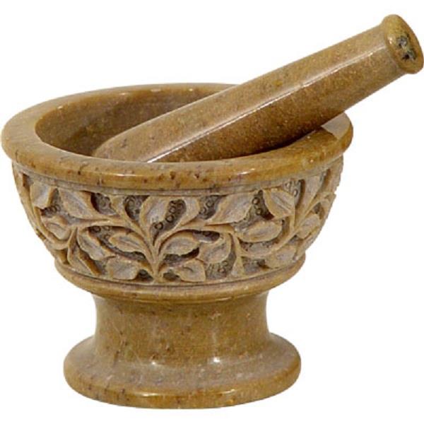 Mortar & Pestle Soapstone Carved Leaves