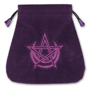Purple drawstring bag with a pentagram design on a white background