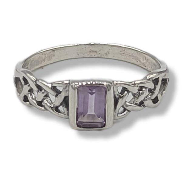 Ring Amethyst Celtic Square Sterling Silver| Earthworks