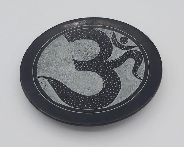 4" Round Soapstone Om Incense Plate