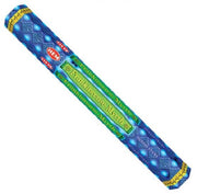 Packaged incense stick with blue and green design on a white background