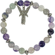Beaded bracelet with angel charm on a white background