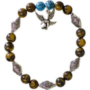 Bracelet with tiger eye beads and silver eagle charm on a white background