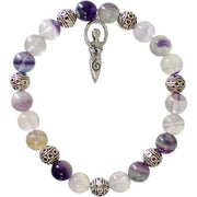 Beaded bracelet with a silver Goddess charm on a white background