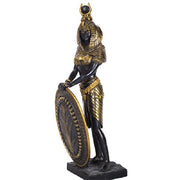 Statue of a warrior holding a shield on a white background