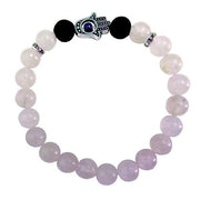 Beaded bracelet with Hamsa hand charm on a white background