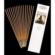 Incense sticks with their packaging labeled 'Goddess' on a black background