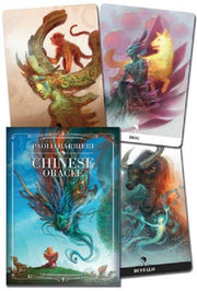 Collection of tarot cards with colorful designs and 'Chinese Oracle' .