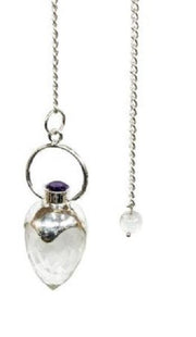 Crystal pendulum  with a chain on a white background