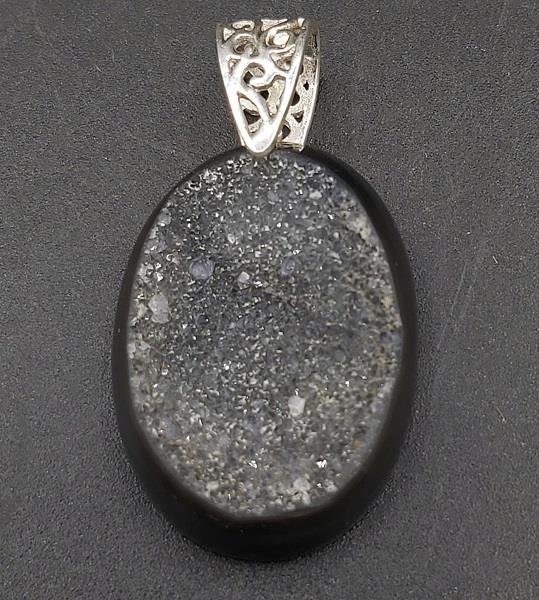 Pendant Black Druzy Quartz Sterling Silver