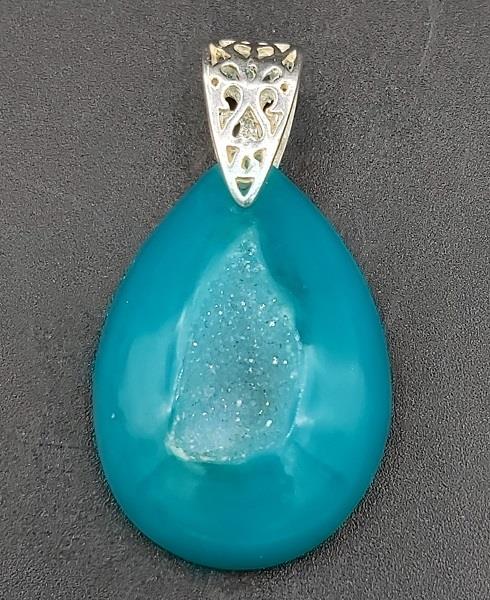 Pendant Green Druzy Quartz Sterling Silver