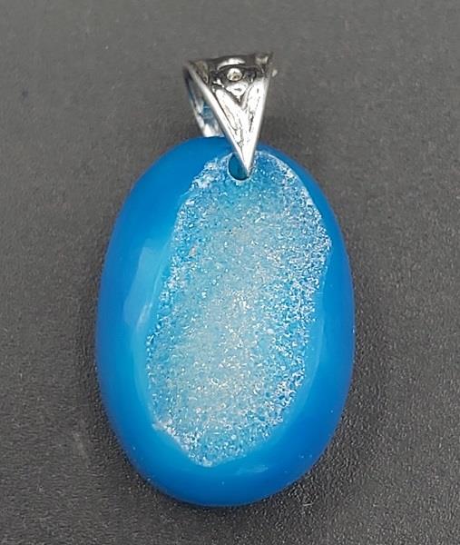 Pendant Blue Druzy Quartz Srerling Silver