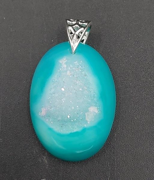 Pendant Green Druzy Quartz Sterling Silver