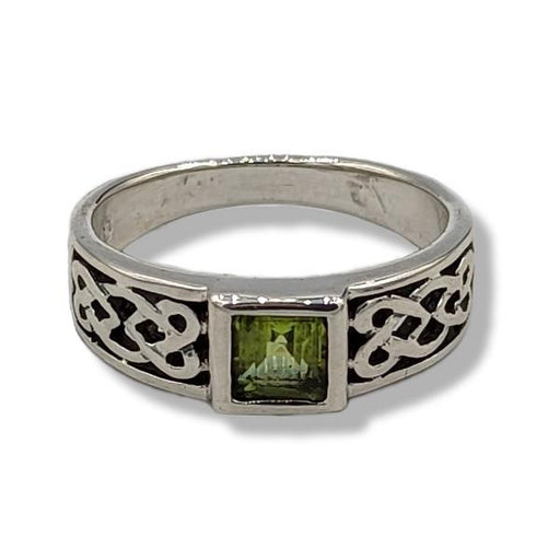 Ring Peridot Celtic Square Sterling Silver | Earthworks